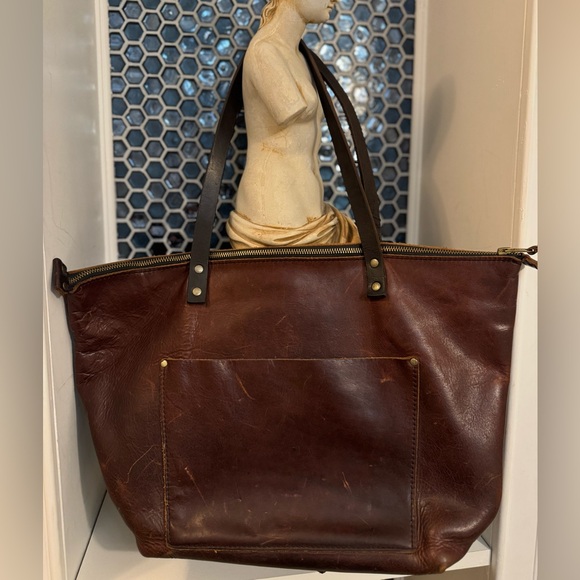 Almost Perfect Portland Brown Leather Goods Large Zipper Tote 18in x12inx 6in - Picture 1 of 11